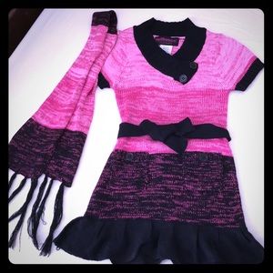 Sweater dress with scarf